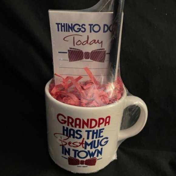 1992 Grandpa Mug Set  Grandpa Has the Best Mug in Town Bowtie  Mug Pad Pencil - Picture 1 of 8